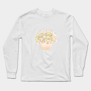 white and pink daisies in pot watercolor Long Sleeve T-Shirt